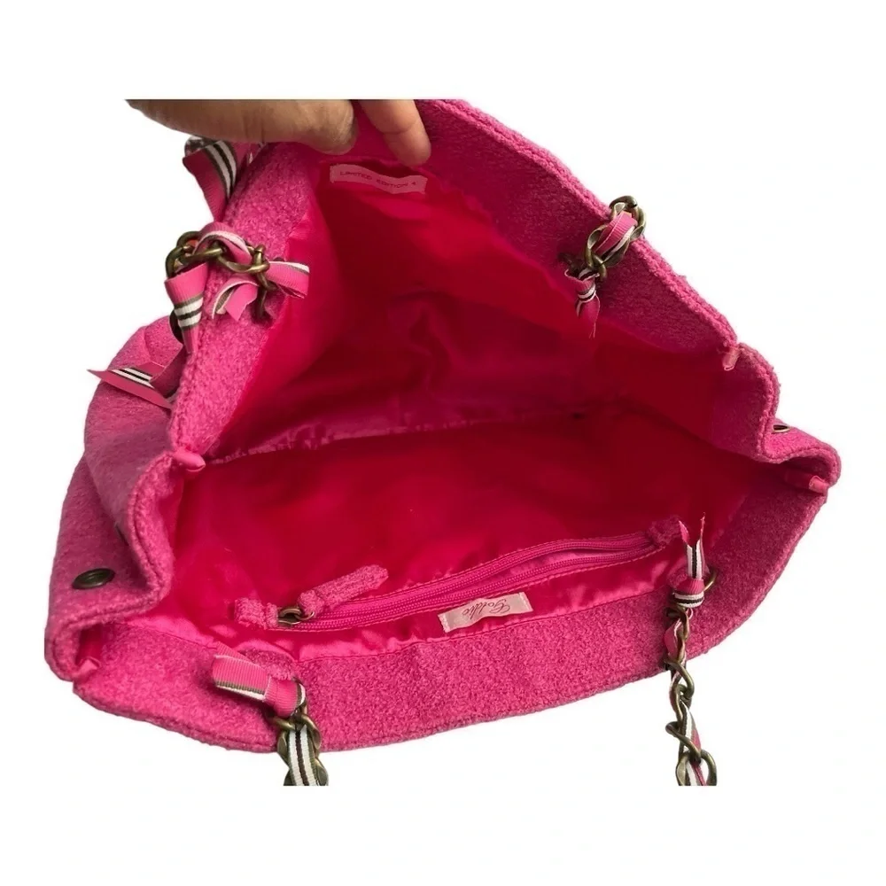 Vintage Limited Edition Pink Tweed Goldie Bag Purse Chain Pockets Barbiecore